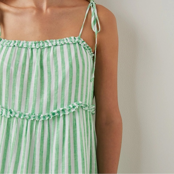Rails Carolyn Tiered Babydoll Dress Cayman Green Stripe Beach Coastal Loose - Picture 3 of 15